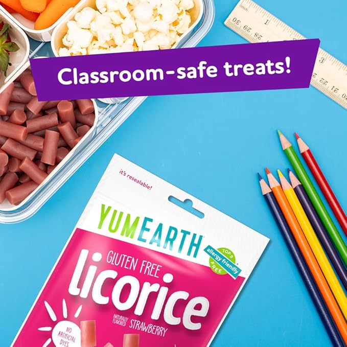 YumEarth Organic Gluten Free Strawberry Licorice Snack Packs - Allergy Friendly, Gluten Free, Non-GMO, Vegan, No Artificial Flavors or Dyes - 5 Ounce (Pack of 6)