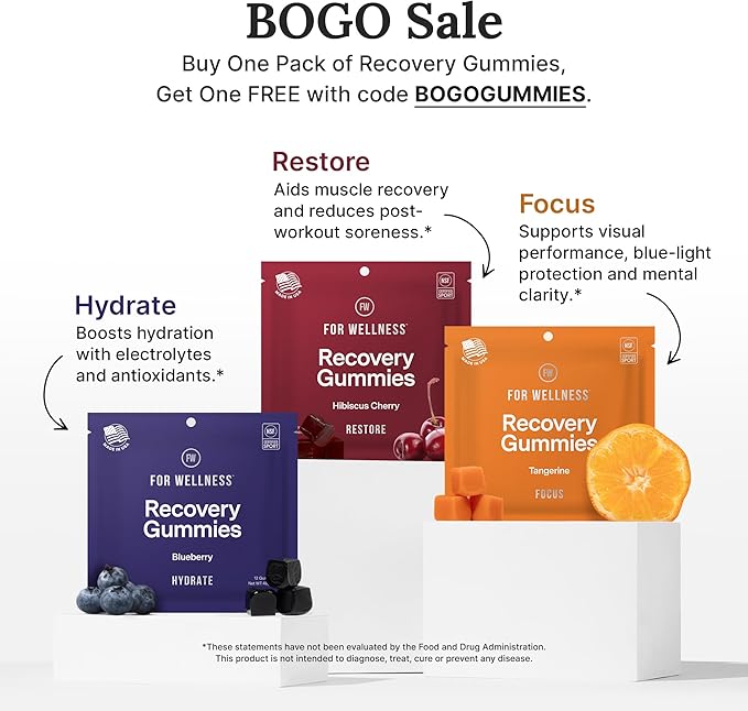 For Wellness Recovery Gummies Hydrate | Blueberry Electrolyte & Antioxidant Supplements for Hydration, Energy & Post-Workout Performance | Vegan, Non-GMO, 30 Count