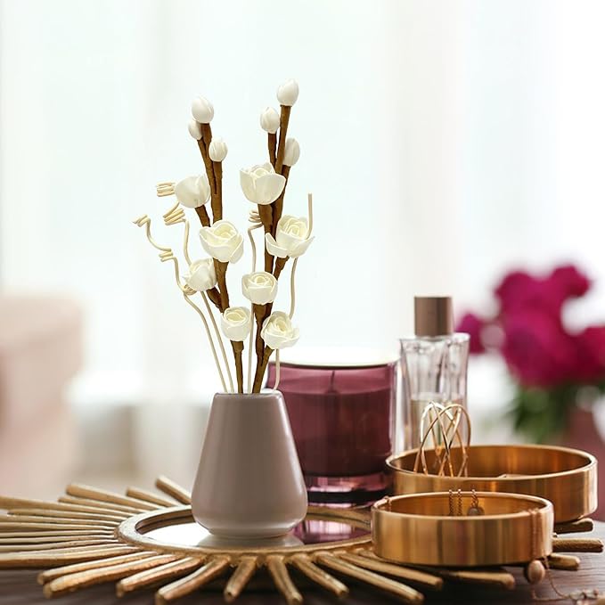 Reed Diffuser Sticks, Flower Sticks Set,White Rose Wood Flower, Reed Diffuser for Home, for Bedroom, Office Bathroom Shelf Decor