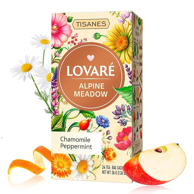 LOVARE Alpine Meadow Herbal Tea – Flavorful Blend with Fruits & Flowers – Caffeine-Free, Fragrant & Refreshing – 24 Tea Bags (1.5g Each) for Everyday Enjoyment (ALPINE MEADOW)