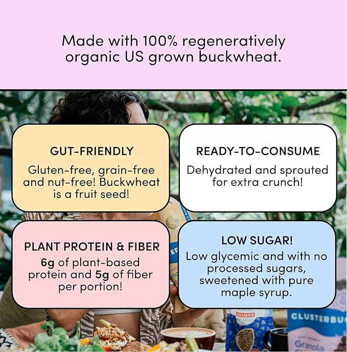 Clusterbucks Superfood Clusters – Grain-Free, Keto-Friendly Granola with Regeneratively Grown Sprouted Buckwheat– Gluten-Free, Low-Carb, Organic Healthy Snack (3-Pack, Chocolate Sea Salt)