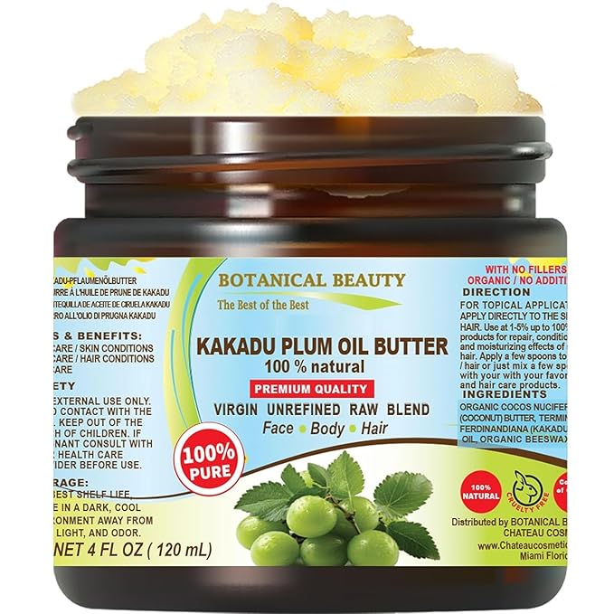 Botanical Beauty KAKADU PLUM OIL BUTTER Pure Natural Virgin Unrefined RAW for FACE, SKIN, BODY, DAMAGED HAIR, NAILS (4 Fl Oz)