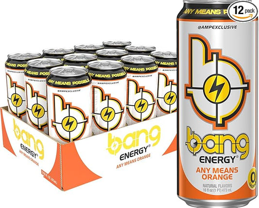 Bang Energy Any Means Orange, Zero Sugar Energy Drink, 16-Ounce (Pack of 12)