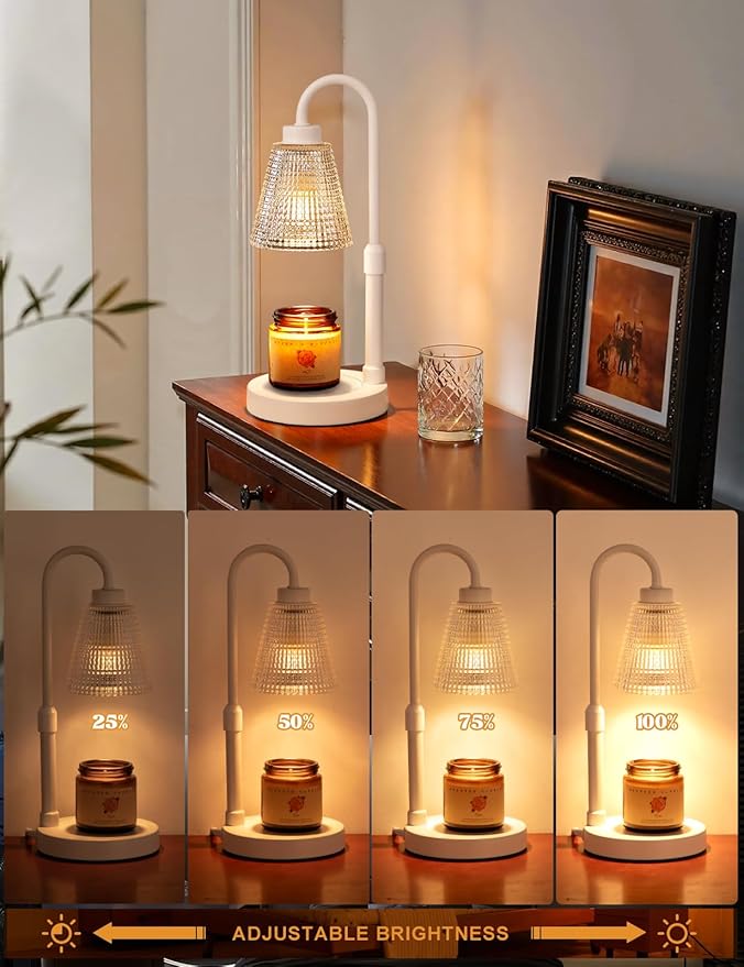 Innqoo White Candle Warmer Lamp with Timer, Dimmable Candle Warmer for Jar Candles, Height Adjustable Wax Melts Warmer, Birthday Gifts for Women Mom, House Warming Gifts New Home Decor