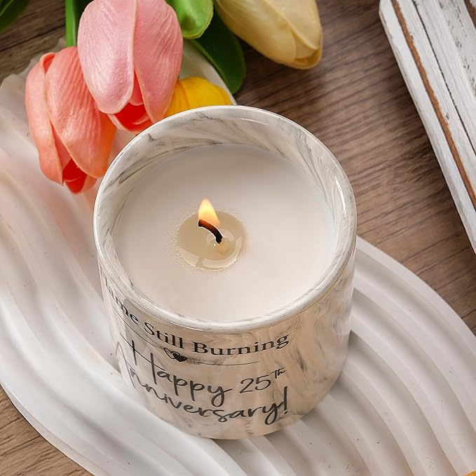 25th Anniversary Candle, 25th Wedding Anniversary Present for Couple, Wife & Husband - 25 Year Aniversario Gifts, 6 Oz Ceramics Lavender Candle