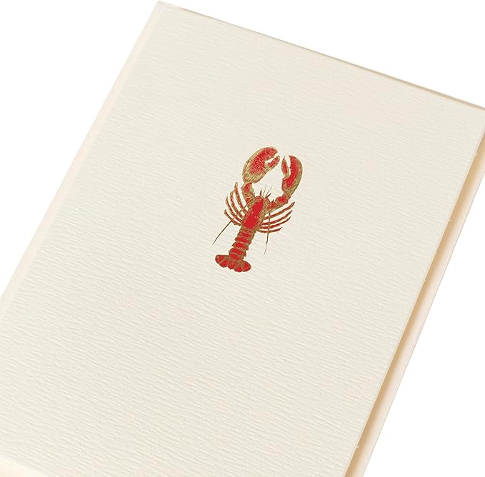 Graphique Lobster Cards, Pack of 10 Cards with Envelopes, All Occasion Greetings, Blank Inside, Gold Foil Embossing, La Petite Press Collection Boxed Set, 3.25" x 4.75"