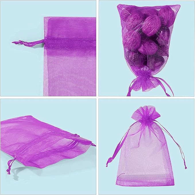 ANZNKU 100PCS Premium Purple Organza Bags 5x7 inches Mesh Bags Drawstring, Gift Bag Small Size for Halloween, Organza Favor Bag