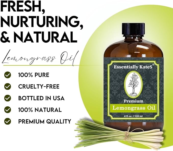 Lemongrass Essential Oil 4 Fl Oz with Dropper and Sprayer - 100% Pure and Natural - Hair Care, Home Diffusers, Skin Care, Aromatherapy, Massage and Humidifiers, and Garden Care
