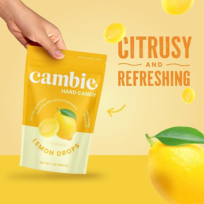 Cambie Lemon Drops Hard Candy - 1 Pound of Classic Lemon Candy for a Refreshing Citrus Experience - For Snacking, After-Dinner, Parties and Gifting - 1 lb Bulk Package