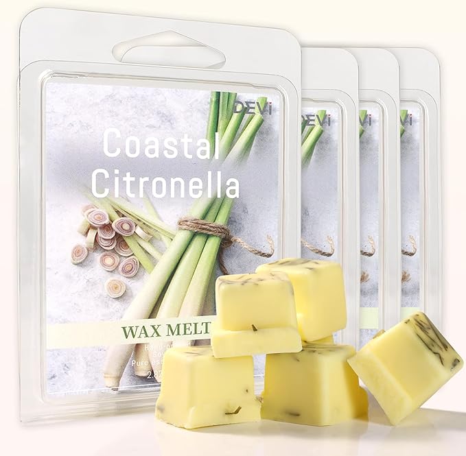 DEVI Scented Wax Melts, Natural Soy Wax Cubes Strong Scent -Citronella - Long Lasting Scented Melts for Warmer,4 Pack(24-Cubes)