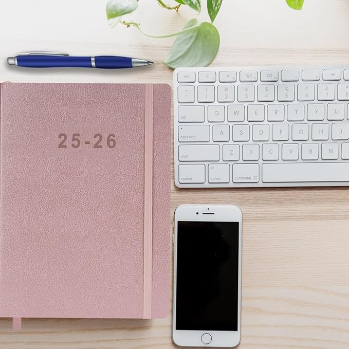2025-2026 Planner - Weekly and Monthly Planner, Oct 2025 to Dec 2026, Vegan Leather Cover, Elastic Closure, 7”x9.25”, Rose Gold
