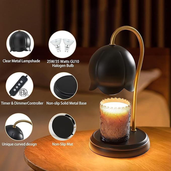 Candle Warmer Lamp Black, Dimmable Scented Wax Melt Warmer with Timer, Lamp Candle Warmer for Womens Gifts, Housewarming Gifts for Home Bedroom Decor, Xmas Birthday Gifts for Mom