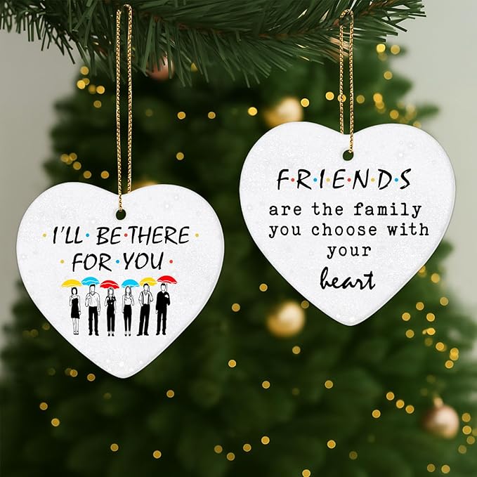 34HD Gifts for Christmas, Coworker Christmas Ornament Heart-Shaped Ceramic 2-Side Printed, Friends Gifts for Men, Women, Christmas Decorations