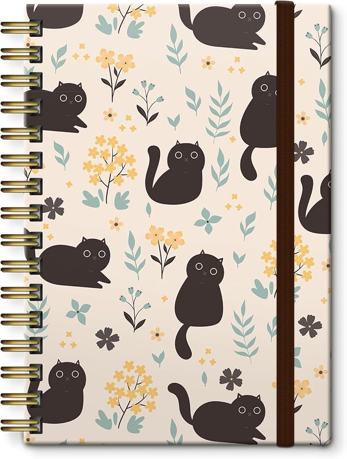 Cute Spiral Notebook, Journal for Women, Hardcover Spiral Journal, 5.5 x 8.3 Inches, 120 Pages,100gsm Paper, for Gifts Nurse Teacher Women Office Supplies(Cute Black Cat)
