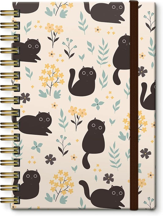 Cute Spiral Notebook, Journal for Women, Hardcover Spiral Journal, 5.5 x 8.3 Inches, 120 Pages,100gsm Paper, for Gifts Nurse Teacher Women Office Supplies(Cute Black Cat)