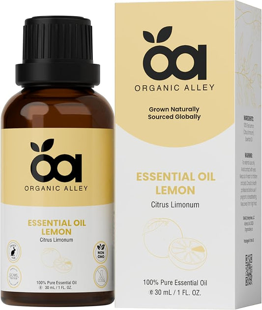 Lemon Essential Oil by Organic Alley (1 Fl Oz) | 100% Pure, Undiluted, Natural Citrus Limonum Oil | Lemon Oil for Skin, Cleaning & Aromatherapy | Fresh, Zesty Scent