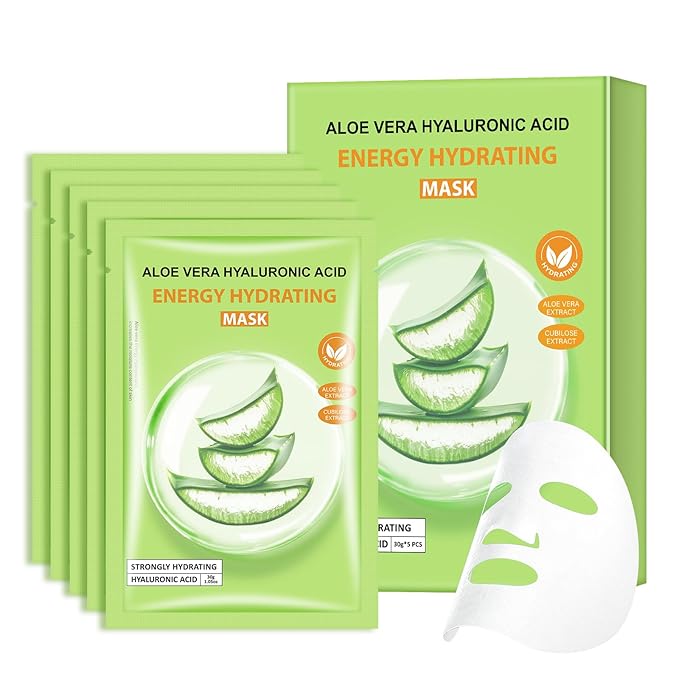 Aloe Vera Facial Mask for Women,Hydrating Face Mask Sheet Home SPA,Moisturizing Face Sheet Mask for Dry, Oily, Sensitive Skin 30ml（5Pack）