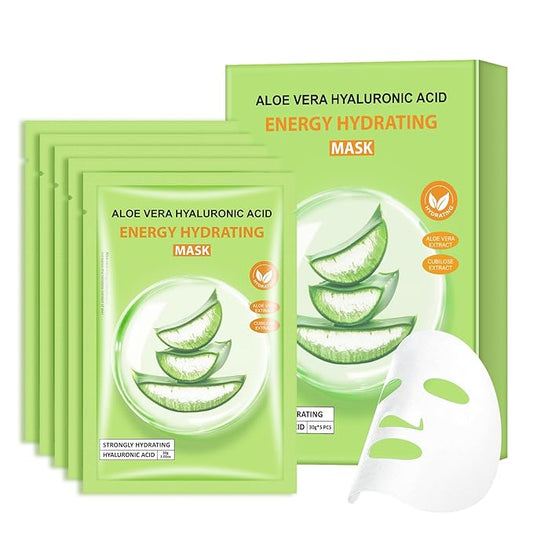 Aloe Vera Facial Mask for Women,Hydrating Face Mask Sheet Home SPA,Moisturizing Face Sheet Mask for Dry, Oily, Sensitive Skin 30ml（5Pack）