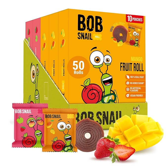 Bob Snail Exotic Mix Fruit Roll Ups – Healthy Sweets, Real Dried Fruits Snacks, No Added Sugar, Vegan, Nut Free, Candy for Adults and Kids – Flavour 50 pcs, 500g (Mango & Strawberry)