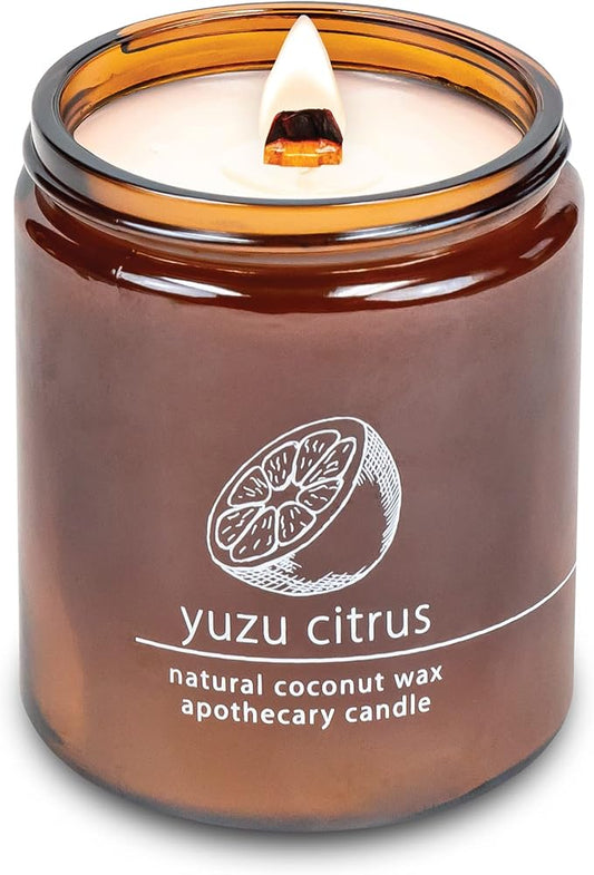 Hemlock Park Crackling Wood Wick Candle Handcrafted with Natural Coconut Wax (Standard 8 oz, Yuzu Citrus)