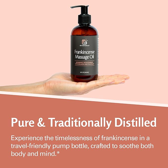 M3 Naturals Frankincense Essential Massage Oil for Scars, Stretch Marks & Fine lines, Firming, Hydrating, Smoothing & Calming Formula with Collagen, Stem Cells, Lavender & Grapefruit, 8 fl oz