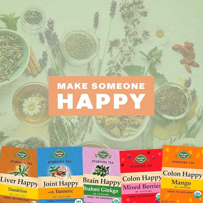 Herbal Cup Ayurveda Ashwagandha Tea, Organic Anti-Stress, No Caffeine Herbal Supplement (16 Count, Pack of 6)