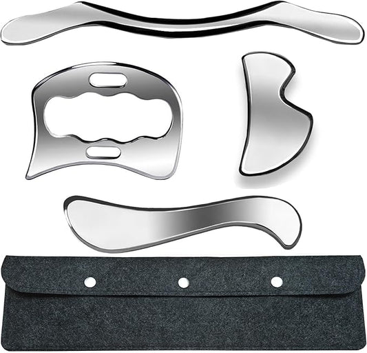 4in1 Professional Stainless Steel Muscle Scraper Tool Set,IASTM Physical Therapy Tools for Soft Tissue Massage,Muscle Scraping Tool