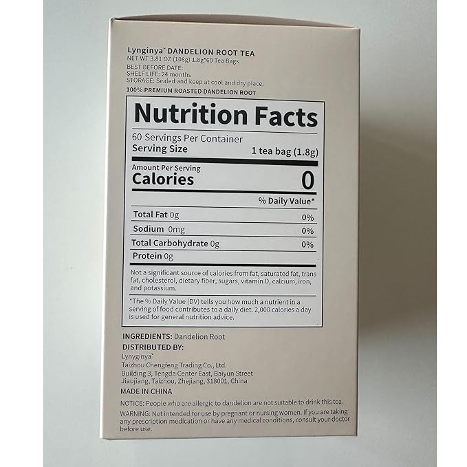 Lynginya Dandelion Root Tea, 60 Tea Bags (Pack of 2) - Premium Herbal Tea - Rich Flavor - No Sugar & No Caffeine - Total 120 Bags