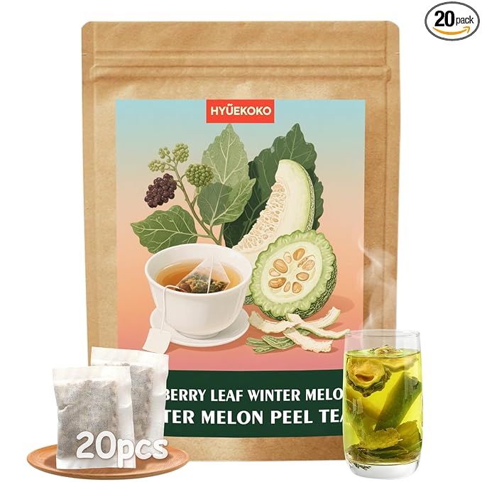 20 Bags Mulberry Leaf Winter Melon & Bitter Melon Peel Tea, Caffeine-Free Natural Ingredients Herbal Tea Bags, Supports Lung Cleanse, No Additives, Daily Enjoyment Tea for Men & Women