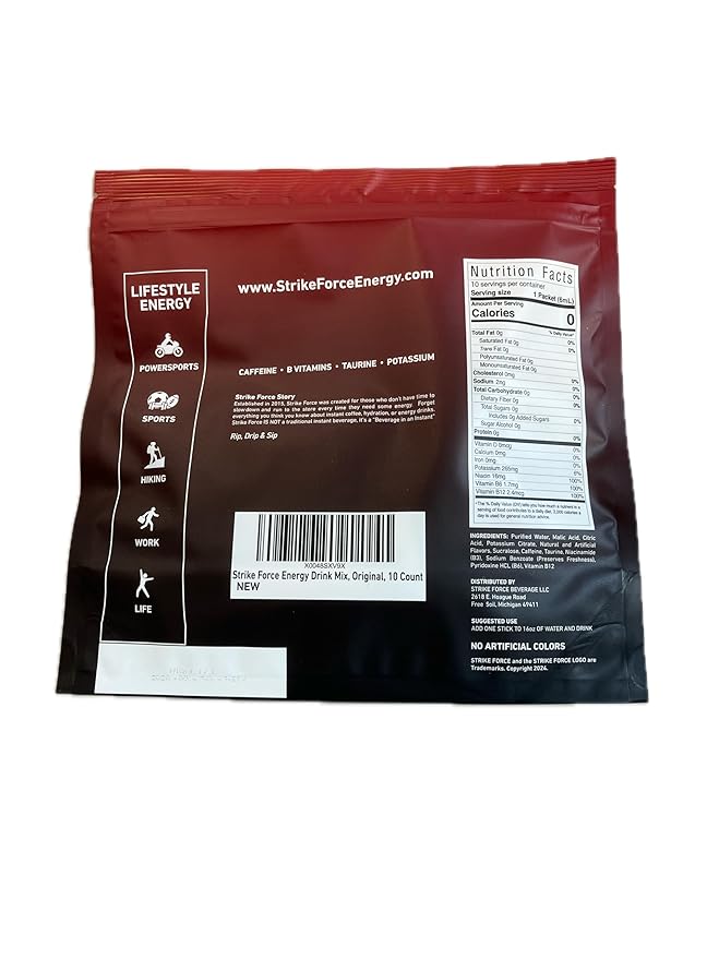 Strike Force Energy Drink Mix - Original Flavor - Natural Tasting Caffeine Drink - Turn Any Drink into a Healthy Energy Drink - Zero Calories, Keto Friendly, Sugar Free, Pre Workout (10 Liquid Packs)