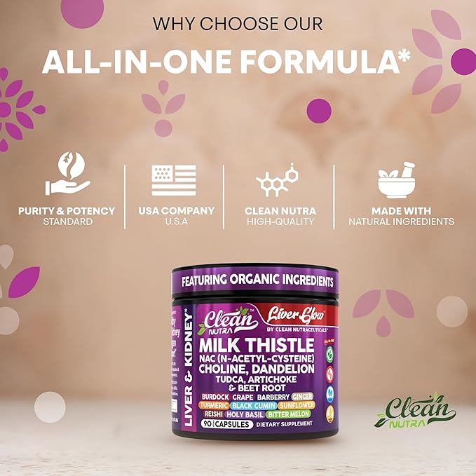 Clean Nutra Milk Thistle NAC Choline Dandelion Root TUDCA Artichoke Beet Root Burdock Holy Basil Supplement Liver Cleanse Detox Support Repair Lymphatic Complex for Liver & Kidney 90 Vegan Capsules
