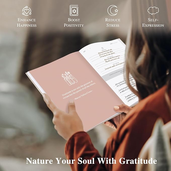 Lanpn Daily Gratitude Journal for Woman Men, 4 Month Mindfulness & Affirmation Planner, 7.8"x9.2" The 5 Minute Grateful Diary, Guided Reflection with Positivity Prompts Undated Notebook, Brick Red