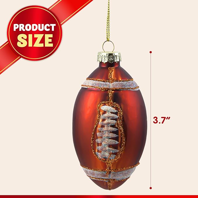 Joiedomi Christmas Football Glass Small Ornament, Sports Ball Glass Blown Mini Ornament, Boys Sports Decorations for Xmas Gift Holiday Party Favor Indoor Decoration