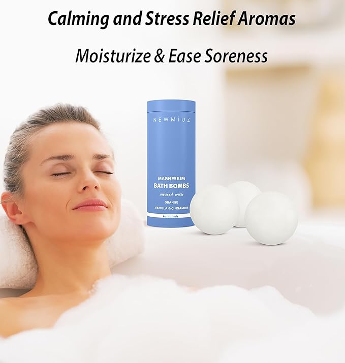 Magnesium Bath Bombs Post Workout Recovery Sore Muscles Tension Epsom Salt Luxury Bubble Bath Spa Essential Oil Infused Bath Bombs Vanilla Cinnamon Orange Perfect Stocking Stuffers Gift