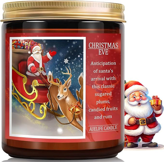 Auelife Christmas EVE Soy Candle - Sugared Plums Candied Fruits and Rum, 7 oz Aromatherapy Jar Candle, Christmas Gift for Women and Men