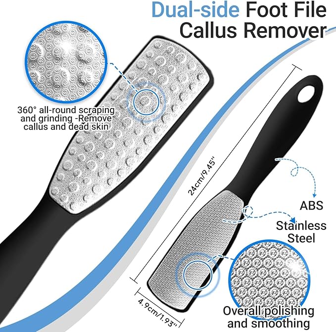 Foot Massage Mat and Foot File Set, Reflexology Mat with Magnetic Therapy for Feet Pain, Fatigue and Stress Relief, 2-Type Stainless Foot File Callus Remover(Blue+Black)