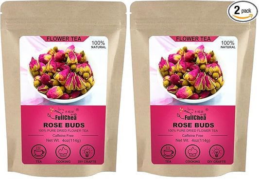 FullChea - 100% Pure Natural Dried Rose Buds - 4oz/114g - Premium Food-grade Fragrant Rosebuds Dried Flowers - Perfect Choice For Rose Tea, Baking, Crafting, Soap Making (Pack of 2)
