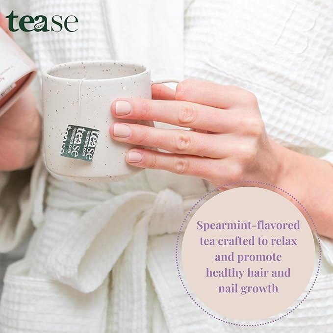 Tease Tea Organic Spearmint Glow & Grow Herbal Tea - Beauty, Nettle for Hair Growth, Caffeine Free for Healthier Hair, Nails, and Body