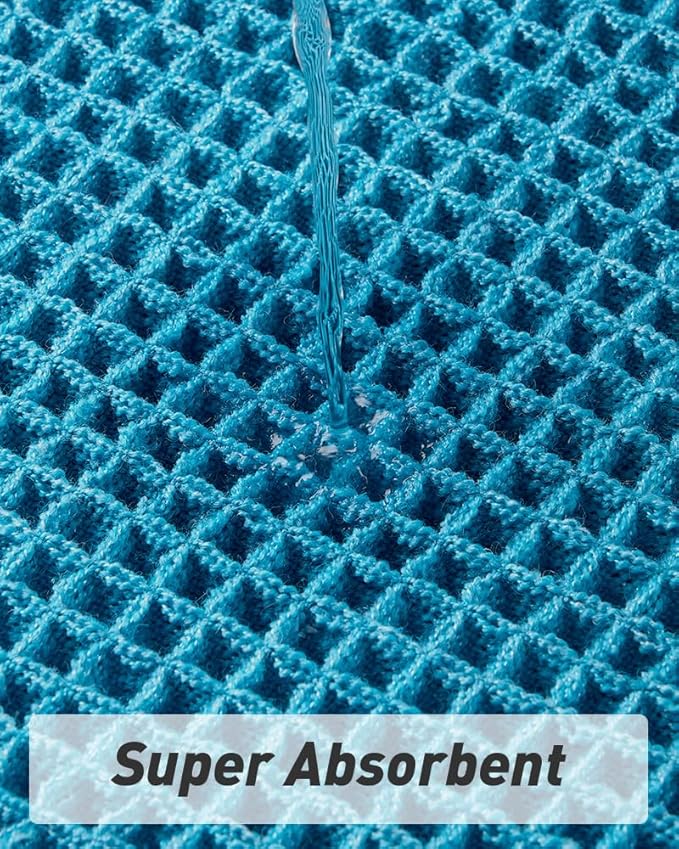 AMOAMI Upgraded Waffle Runner Rug Super Absorbent Non Slip Bath Mats for Bathroom Machine Washable Bathroom Runner Rug with Tassels, Ideal for Hallway Bedroom Laundry Room, 17" x 48", Teal