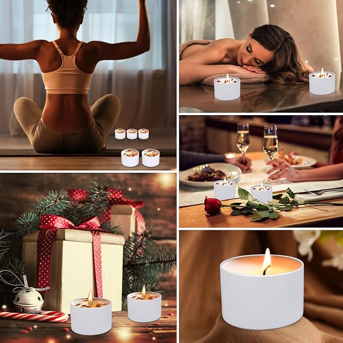 48-Pack Candle Jars, 24pcs 8oz + 24pcs 4oz Candle tins with Metal Wood-Grain Printing Lids, Empty Candle Jars for Making Candles Bulk Candle Containers-White