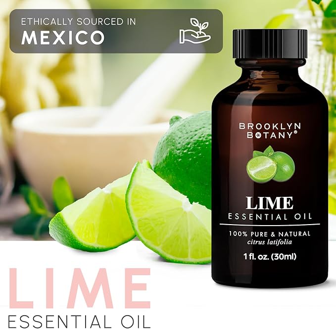 Brooklyn Botany Lime Essential Oil - 100% Pure and Natural - Premium Grade Oil with Dropper - for Aromatherapy and Diffuser - 1 Fl Oz