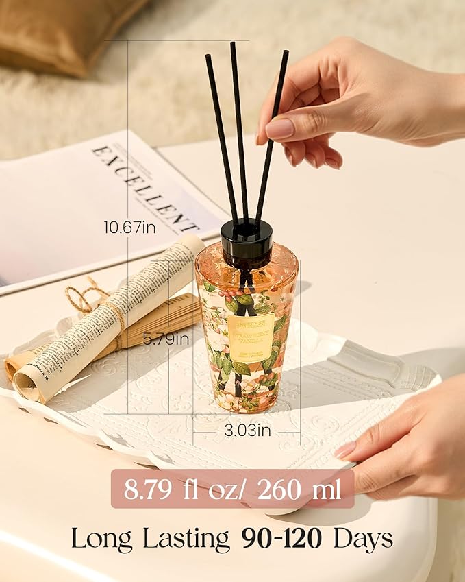 M&SENSE Strawberry Vanilla Scent Reed Diffuser Set - 8.79fl oz Home Fragrance Non-Toxic Essential Oil Diffuser with All Natural Sticks, Long Lasting Air Freshner Gifts for Housewarming Gift