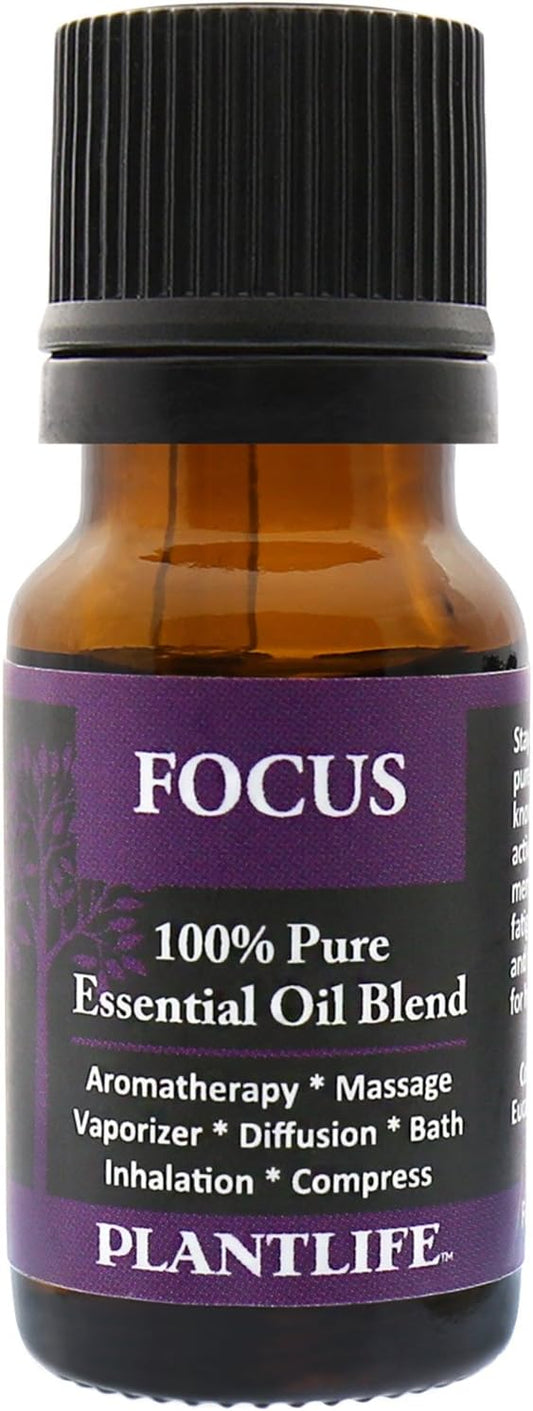 Plantlife Focus Aromatherapy Essential Oil Blend - Straight from The Plant 100% Pure Therapeutic Grade - No Additives or Fillers - Made in California 10 ml