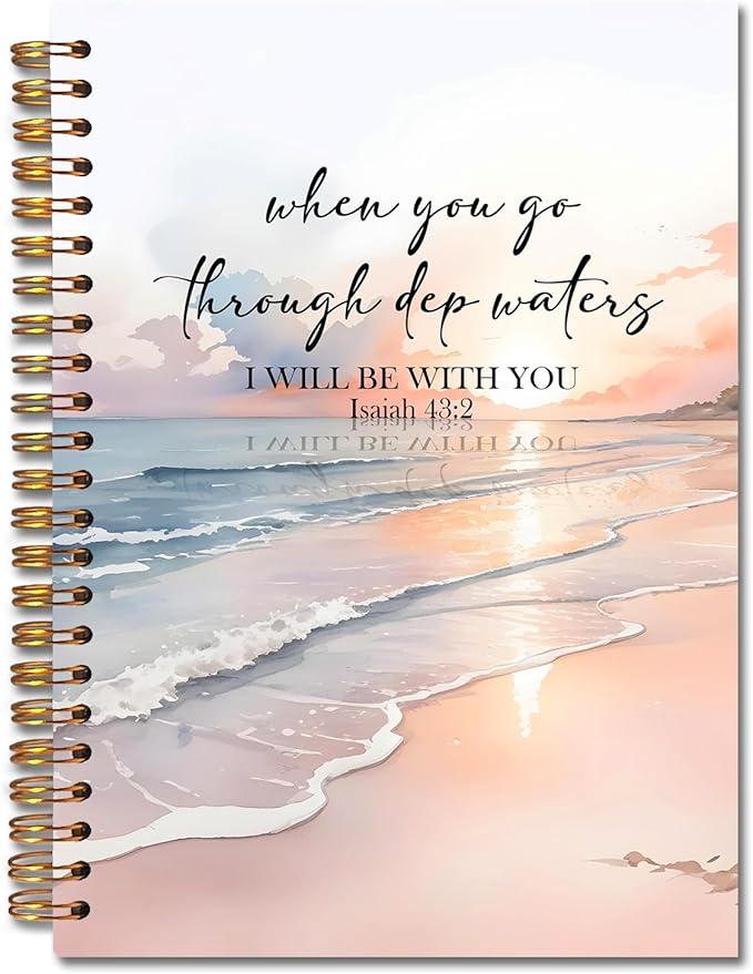 Coastal Christian Spiral Notebooks, Isaiah 43:2 Bible Journal, Scripture Journals for Writing, Christian Gifts for Women Men, Religious Notebook for Note Taking, 5.5x8.3 Inch