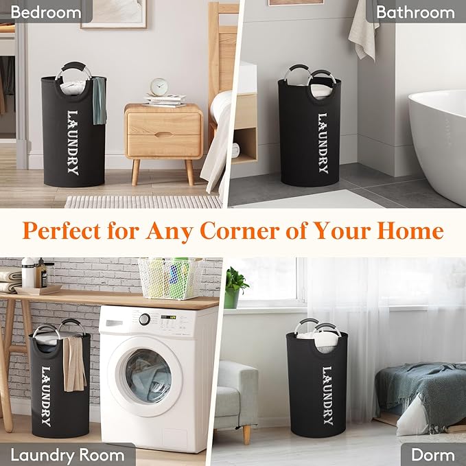 Lifewit 80L 2-Pack Large Laundry Basket, Collapsible Laundry Hamper with Aluminum Handles, Waterproof Freestanding Dirty Clothes Hampers for Laundry Room Bedroom Dorm Bathroom, Black