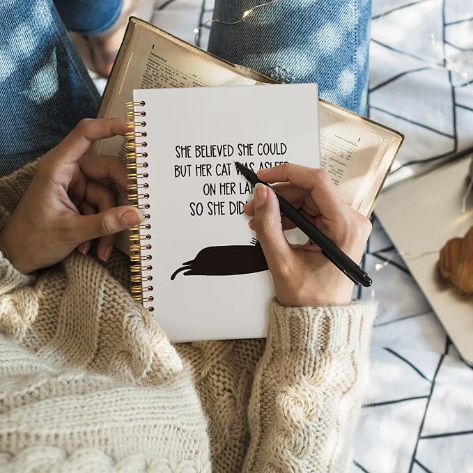 Funny Black Cat Spiral Notebook, Black Kitten Journal for Women, Cat Office Supplies, She Believed She Could But Her Funny Animal Hardcover Notebooks 5.5x8.3