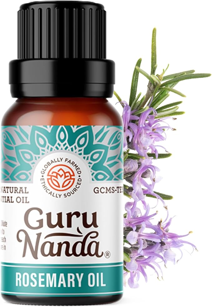 GuruNanda Rosemary Essential Oil, 100% Pure, Natural and Undiluted Diffuser Oil for Aromatherapy, Massages & DIY Recipies, Promotes Sense of Clarity & Supports Supple Hair (0.5 fl Oz)