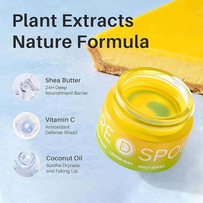 Lip Mask, Overnight Lip Sleeping Mask, Lip Moisturizer for Dry Cracked Lips Care, Dual-Color Korean Lips Balm with Vitamin C and Shea Butter for Nourishing and Softening Lips - Lemon Mint