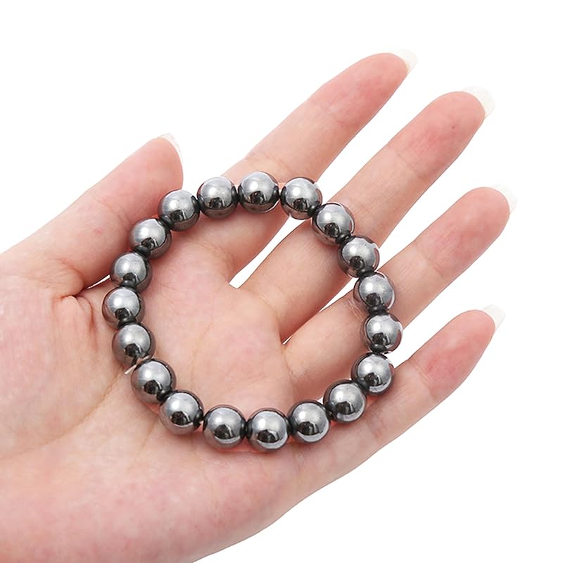 Hematite Beaded Bracelets For Men Protection Bracelets For Women Chakra Feng Shui Stretchy Health & Healing Stone 8mm Beaded Bracelets Lucky Stretch Elastic Handmade Bracelets(Hematite)