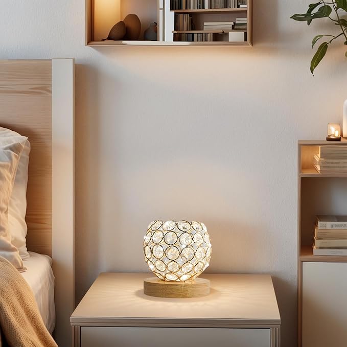 Crystal Mood Table Lamp, Small Decorative Sphere Light with Voice Control - 3 Lighting Modes Ambient Lighting for Tiny Bedroom & Living Room Decor, Aesthetic Gifts for Teen Girls